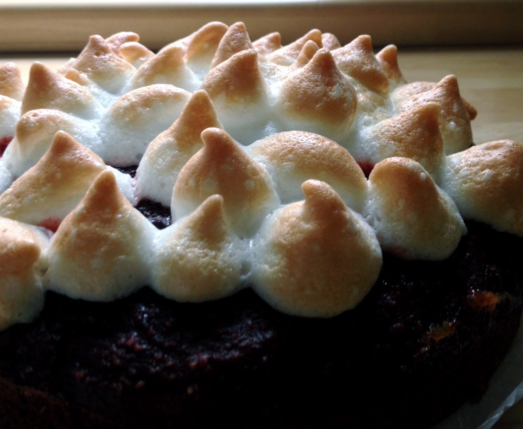 beetroot chocolate meringue cake