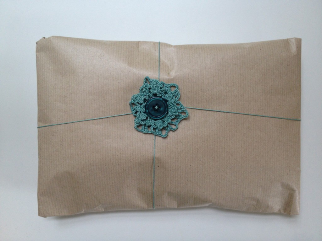 crocheted flower gift packaging