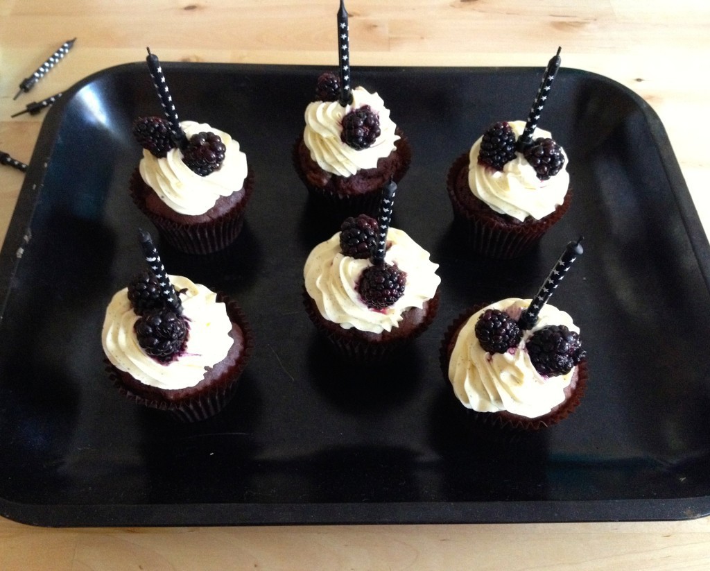 chocolate beer cupcakes with vanilla bean cream topping