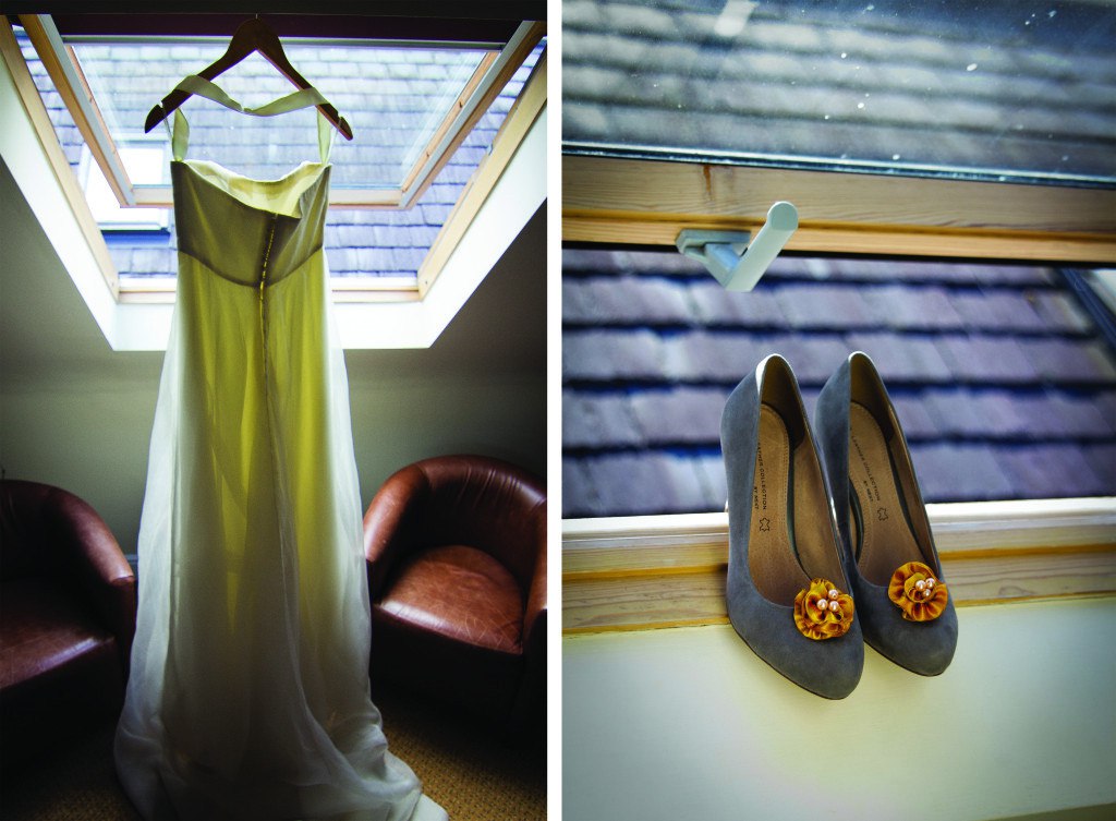 bride's wedding dress + shoes!!