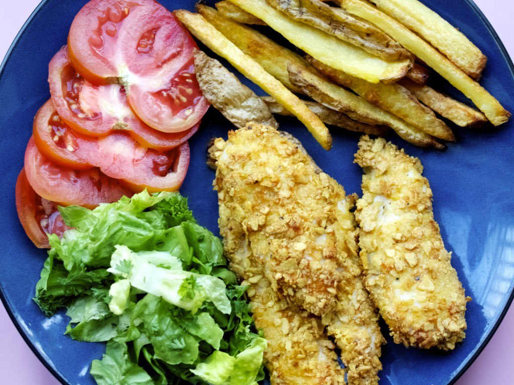 Healthier chicken and chips recipe