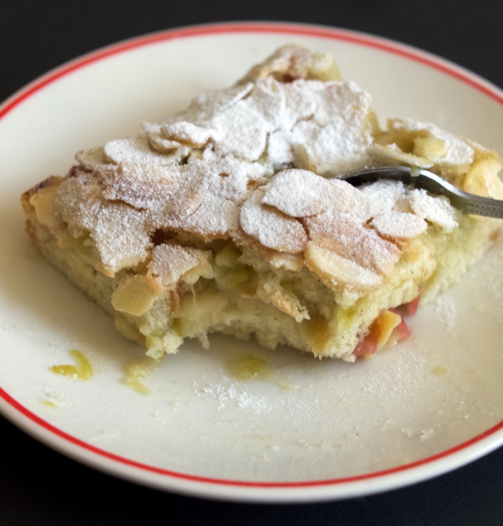 Rhubarb and almond cake squares recipe