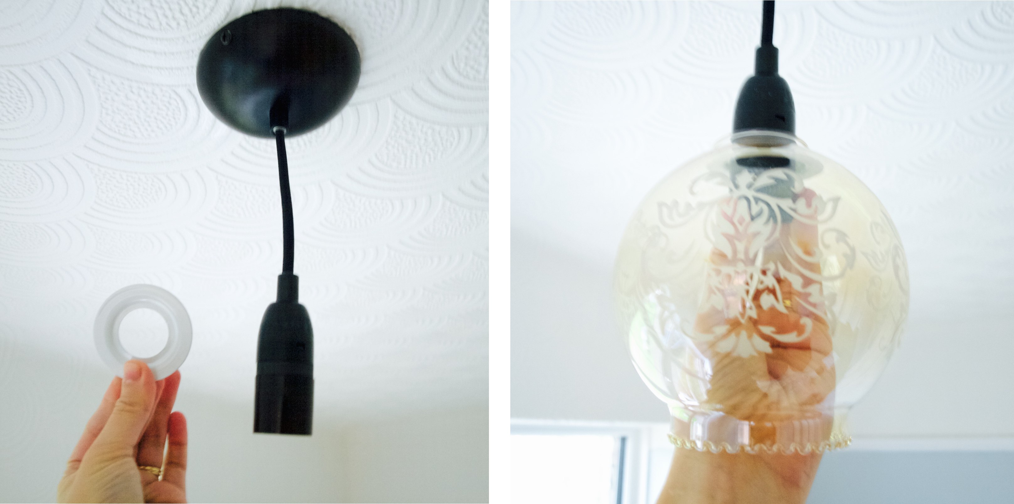 How We Fitted A Light Fitting Upcycled An Old Glass Lamp Shade