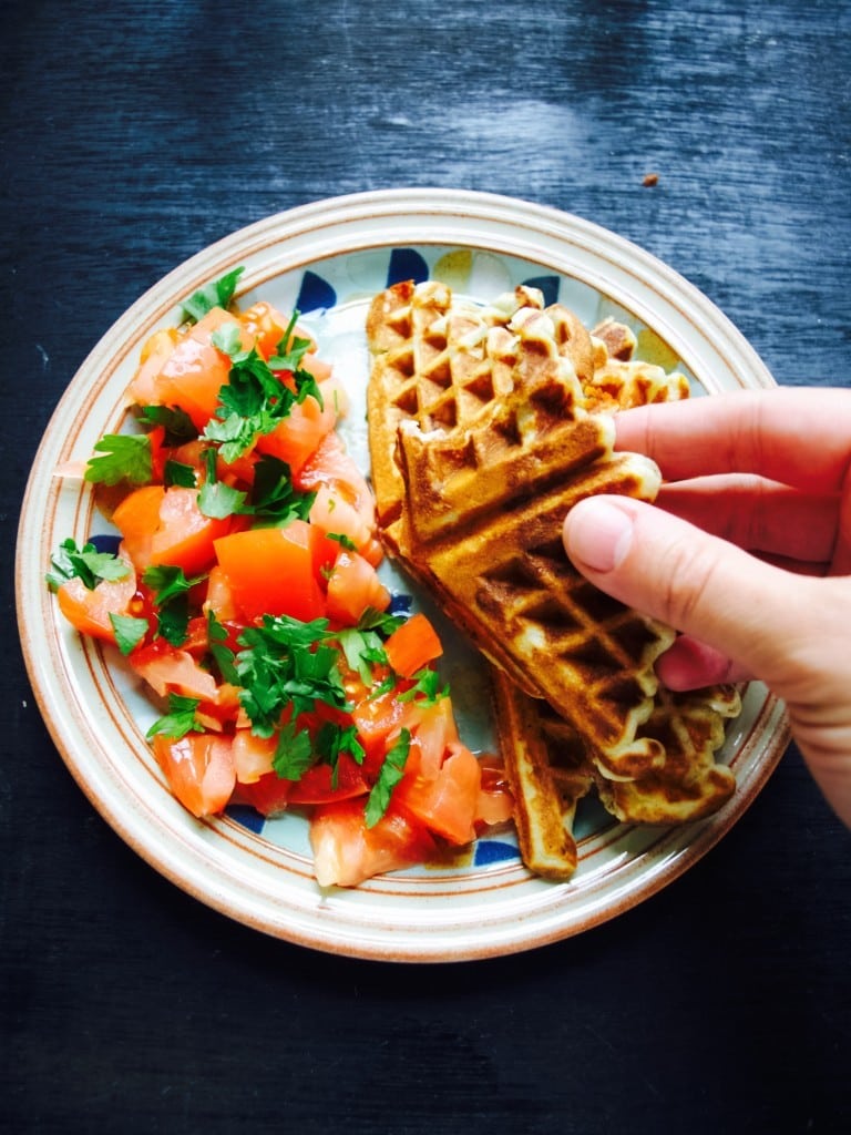 Savoury waffles with blue cheese and bacon