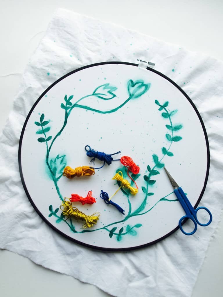 Embroidery and watercolour art DIY