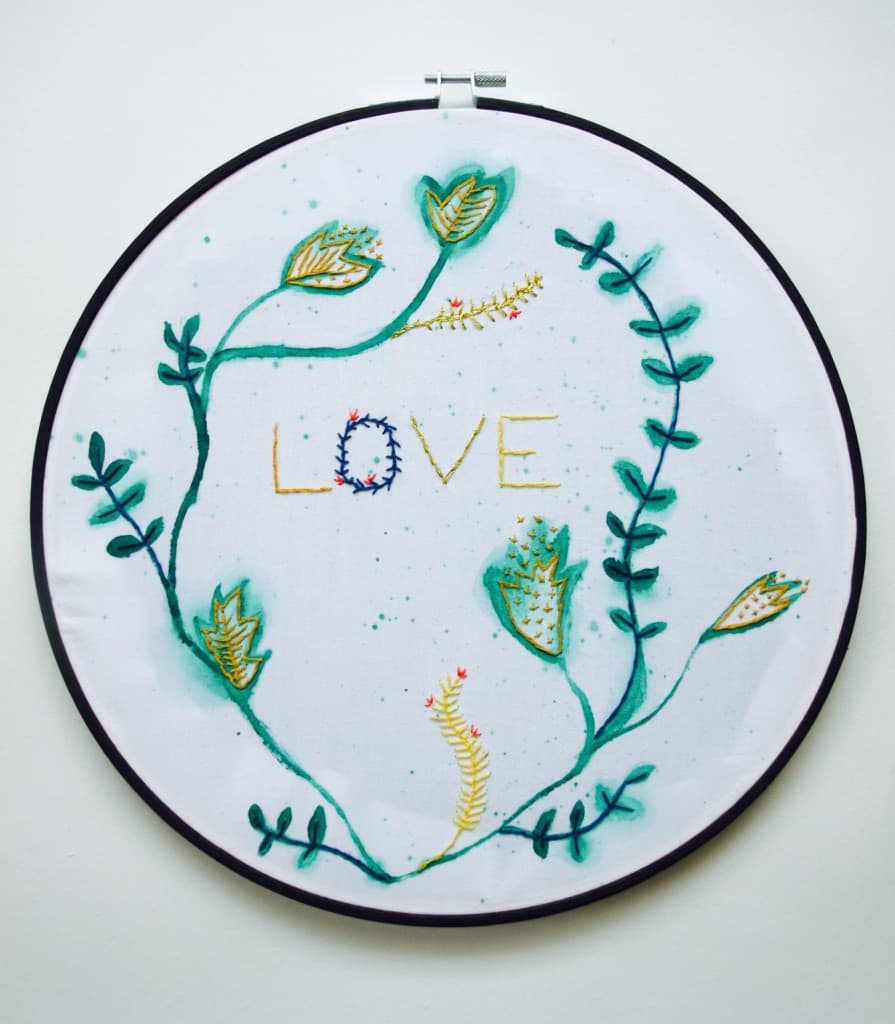 Embroidery and watercolour art DIY