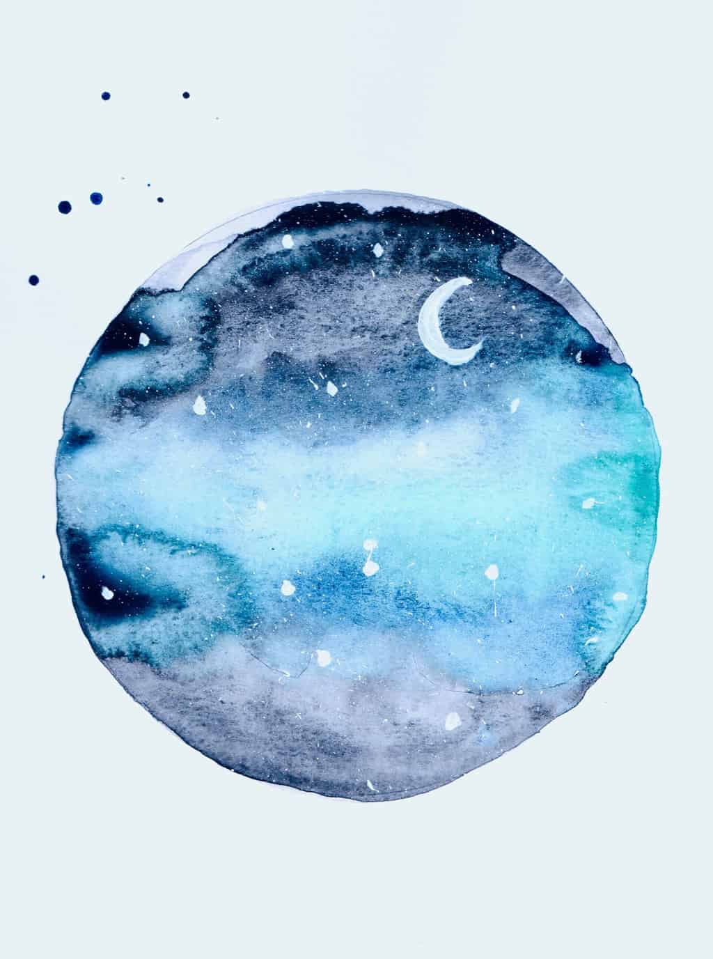 Galaxy watercolour painting for card making